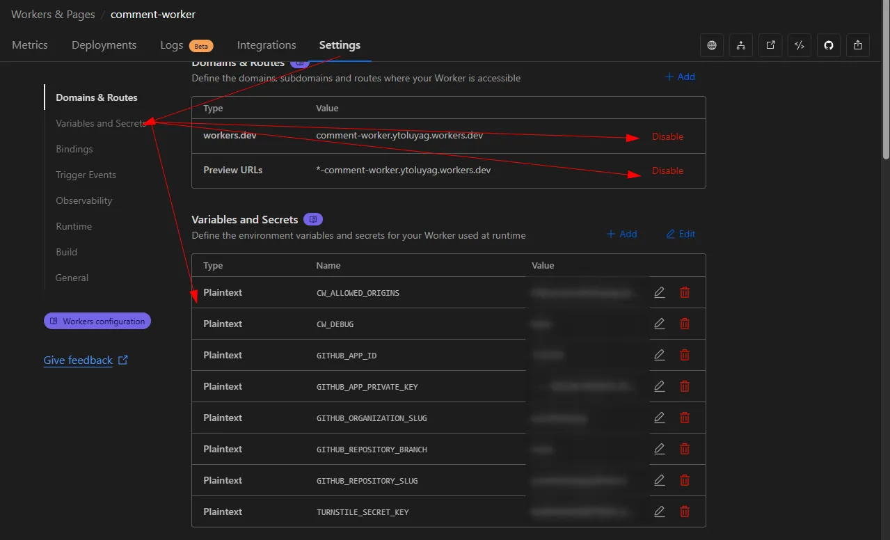 comment-worker-cloudflare-settings