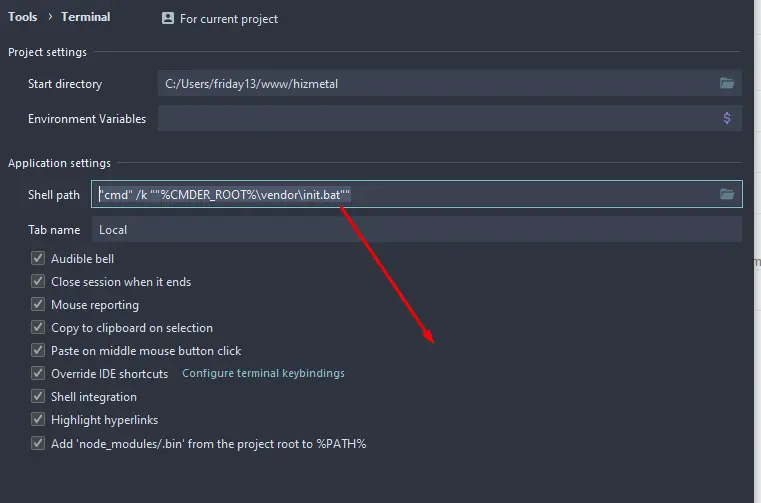 PHPStorm Cmder Ayarı