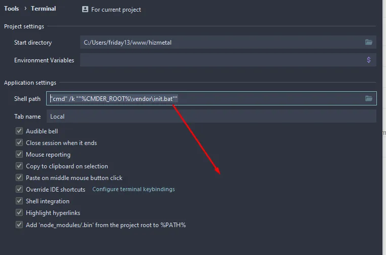 PHPStorm Cmder Ayarı