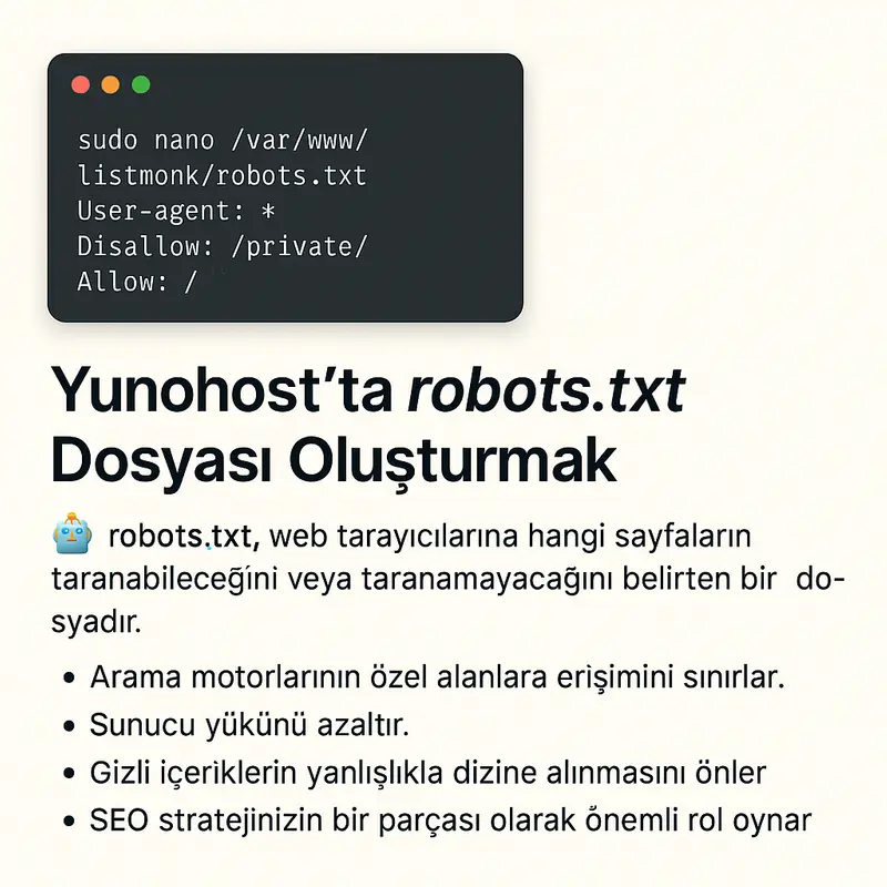 yunohost üzerinde oluşturulmuş örnek robots.txt dosyası